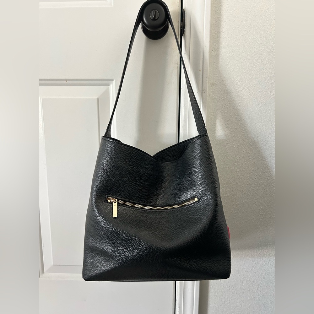 Angela Roi Jane Shoulder Bag Black | Pebble Vegan Leather | Laptop Friendly
